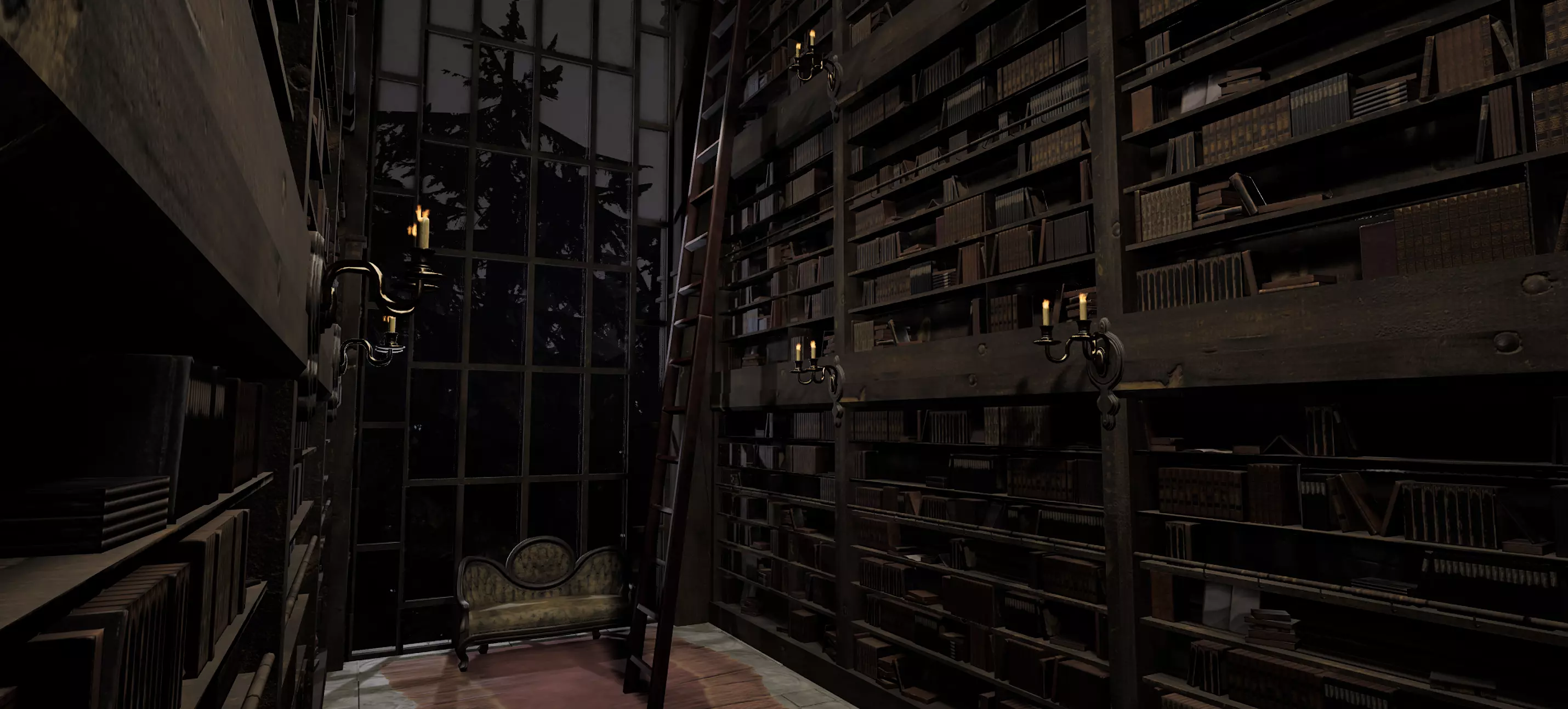 Magnificent Huge Gothic Library Cathedral Interior Environment 3D model_22