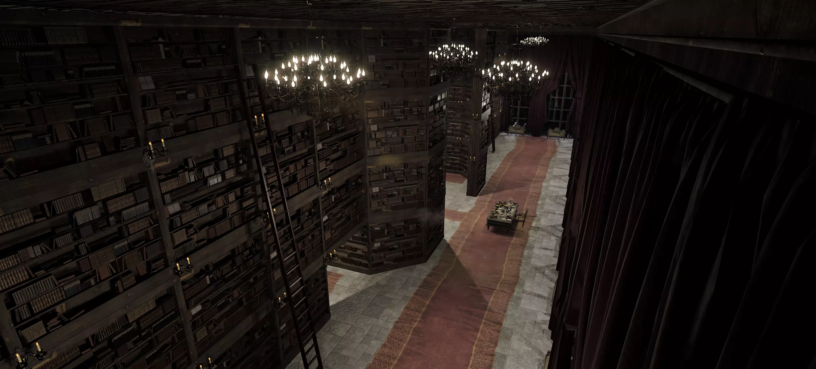 Magnificent Huge Gothic Library Cathedral Interior Environment 3D model_7
