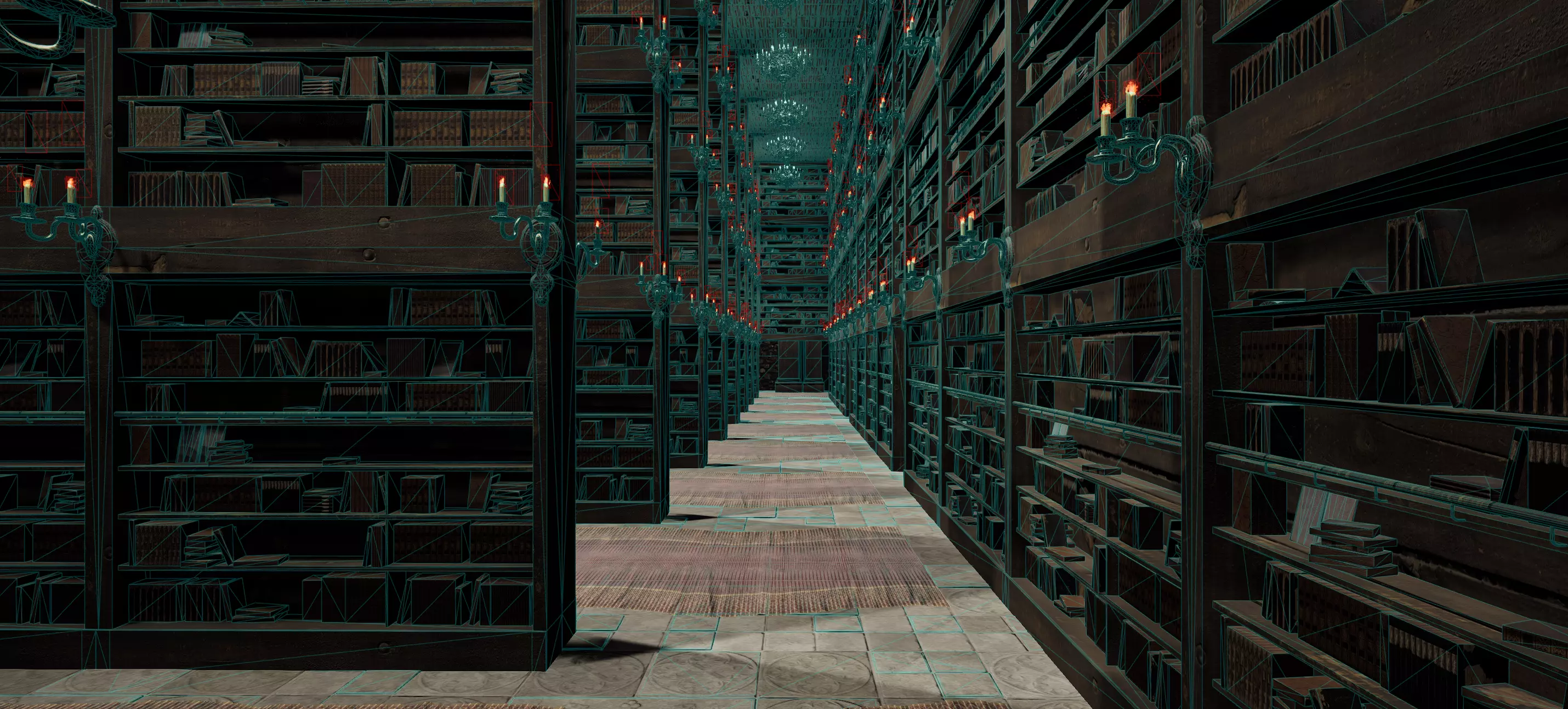 Magnificent Huge Gothic Library Cathedral Interior Environment 3D model_29