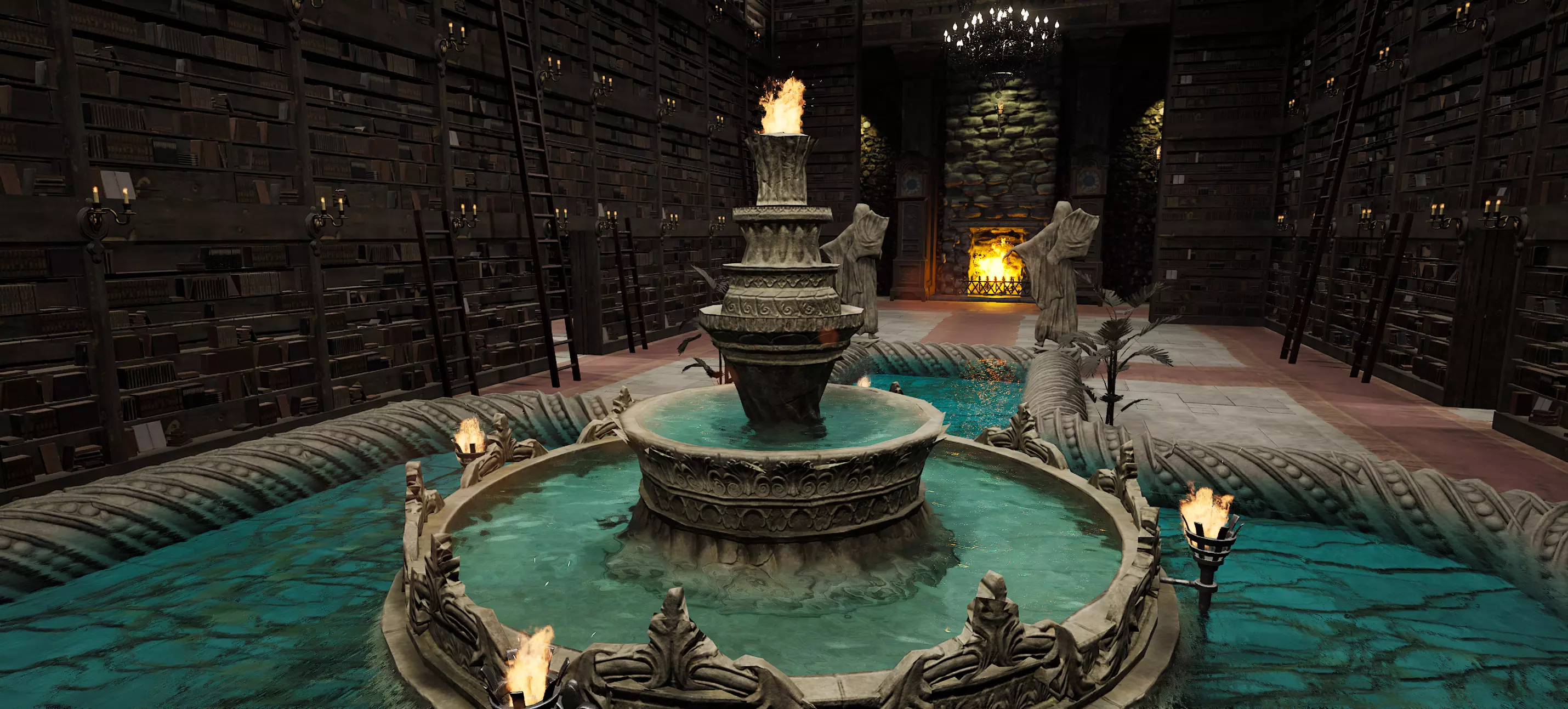 Magnificent Huge Gothic Library Cathedral Interior Environment 3D model_9