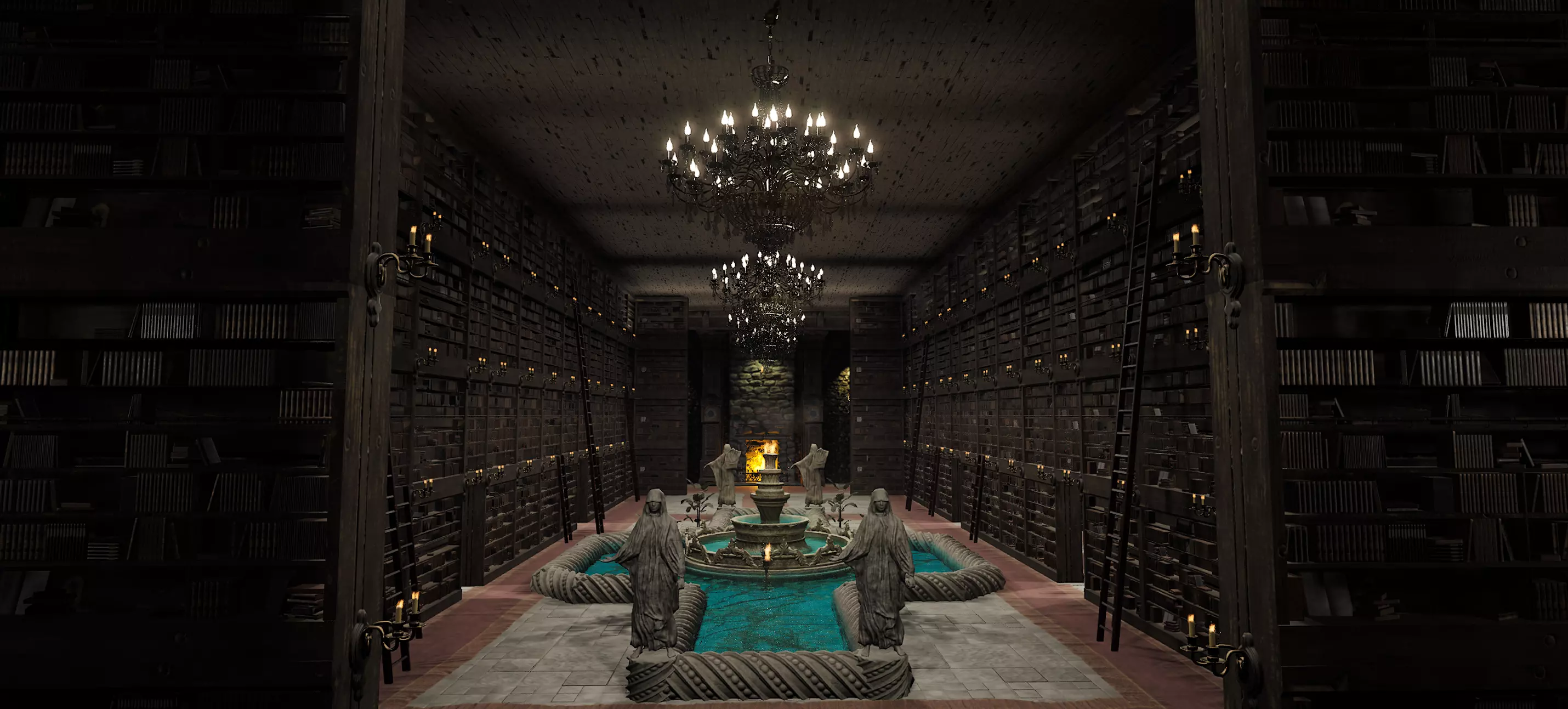 Magnificent Huge Gothic Library Cathedral Interior Environment 3D model_2