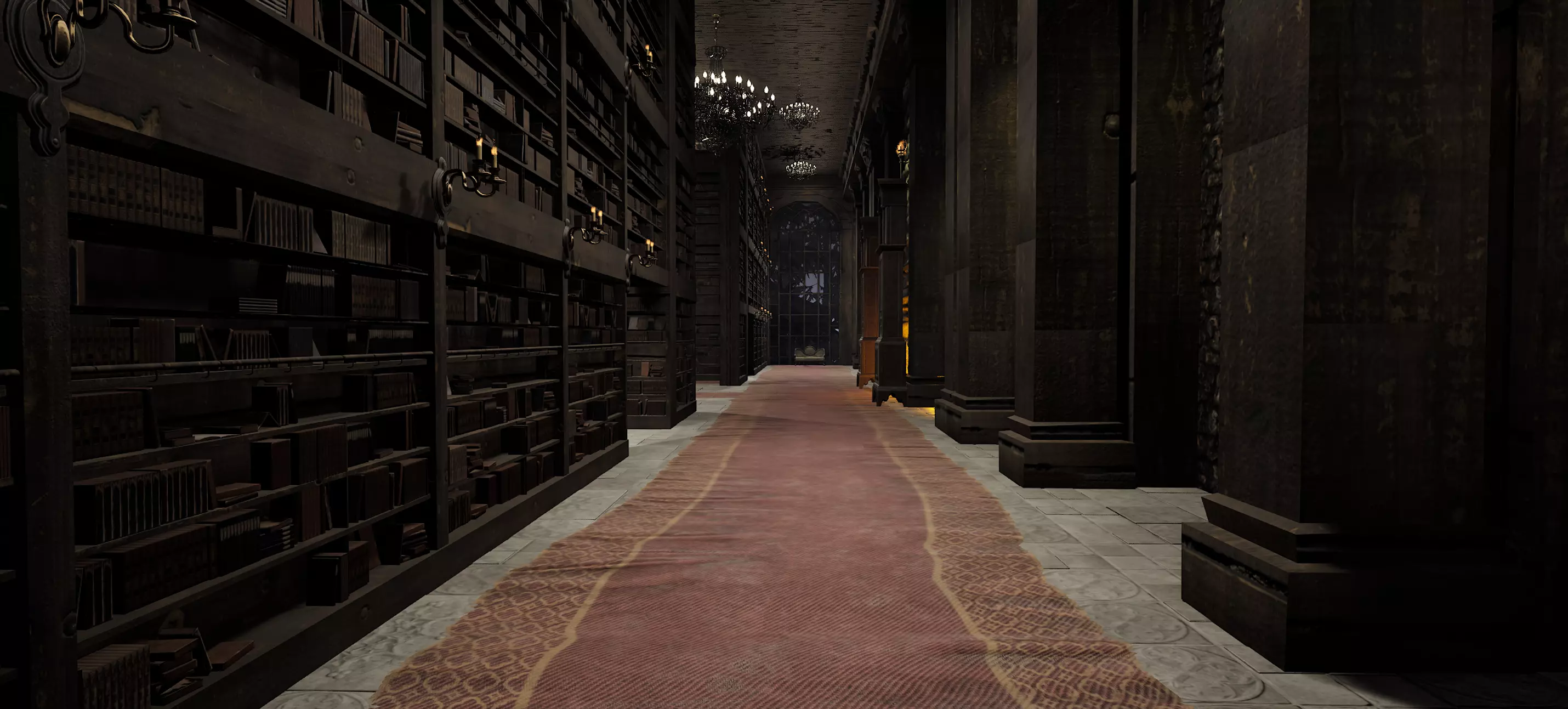 Magnificent Huge Gothic Library Cathedral Interior Environment 3D model_18