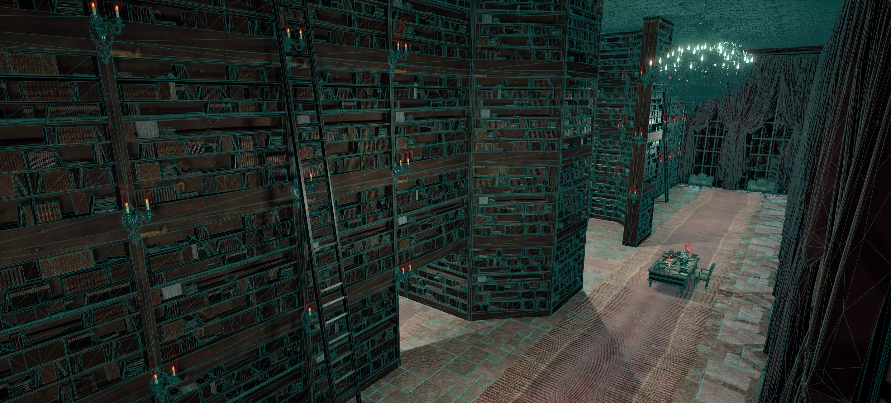 Magnificent Huge Gothic Library Cathedral Interior Environment 3D model_28