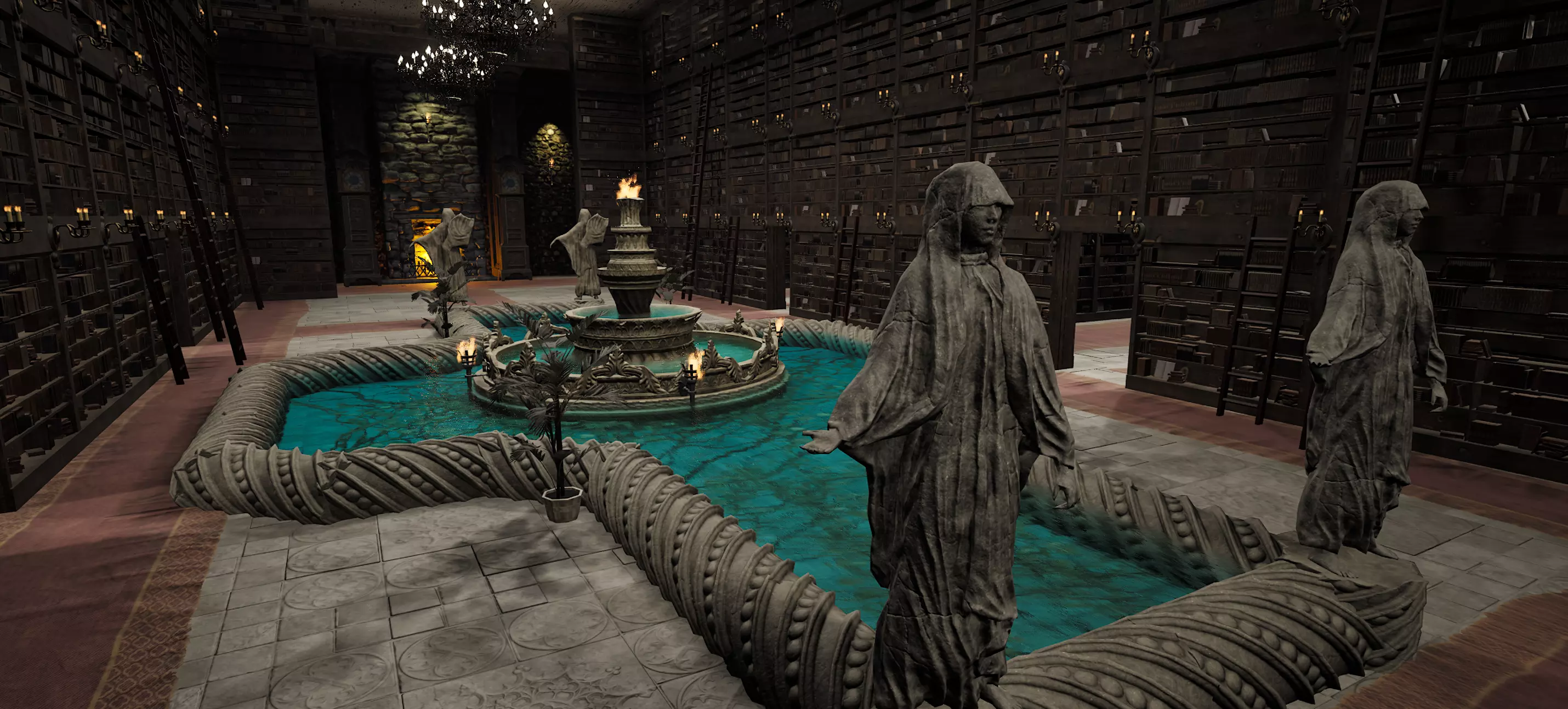 Magnificent Huge Gothic Library Cathedral Interior Environment 3D model_8