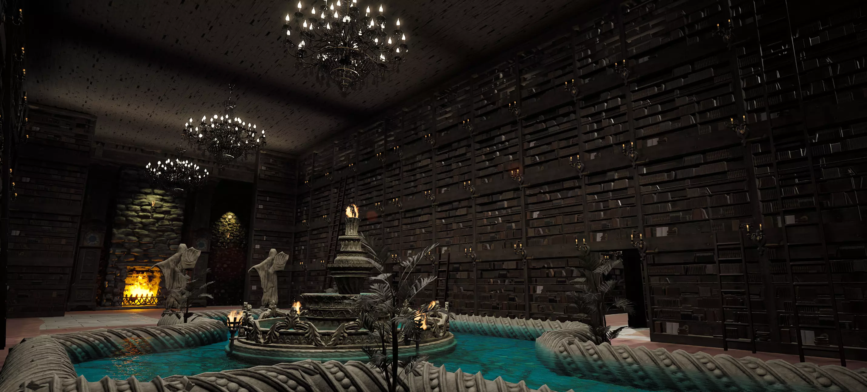 Magnificent Huge Gothic Library Cathedral Interior Environment 3D model_10