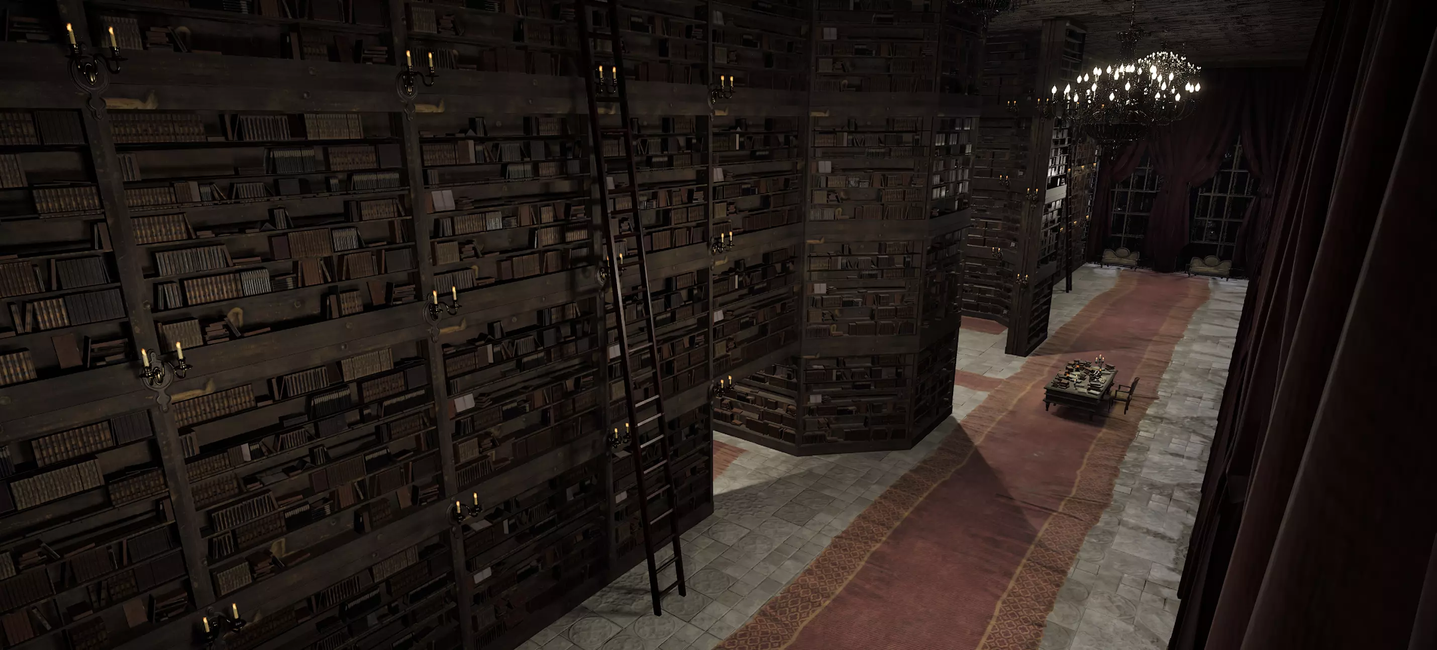 Magnificent Huge Gothic Library Cathedral Interior Environment 3D model_6