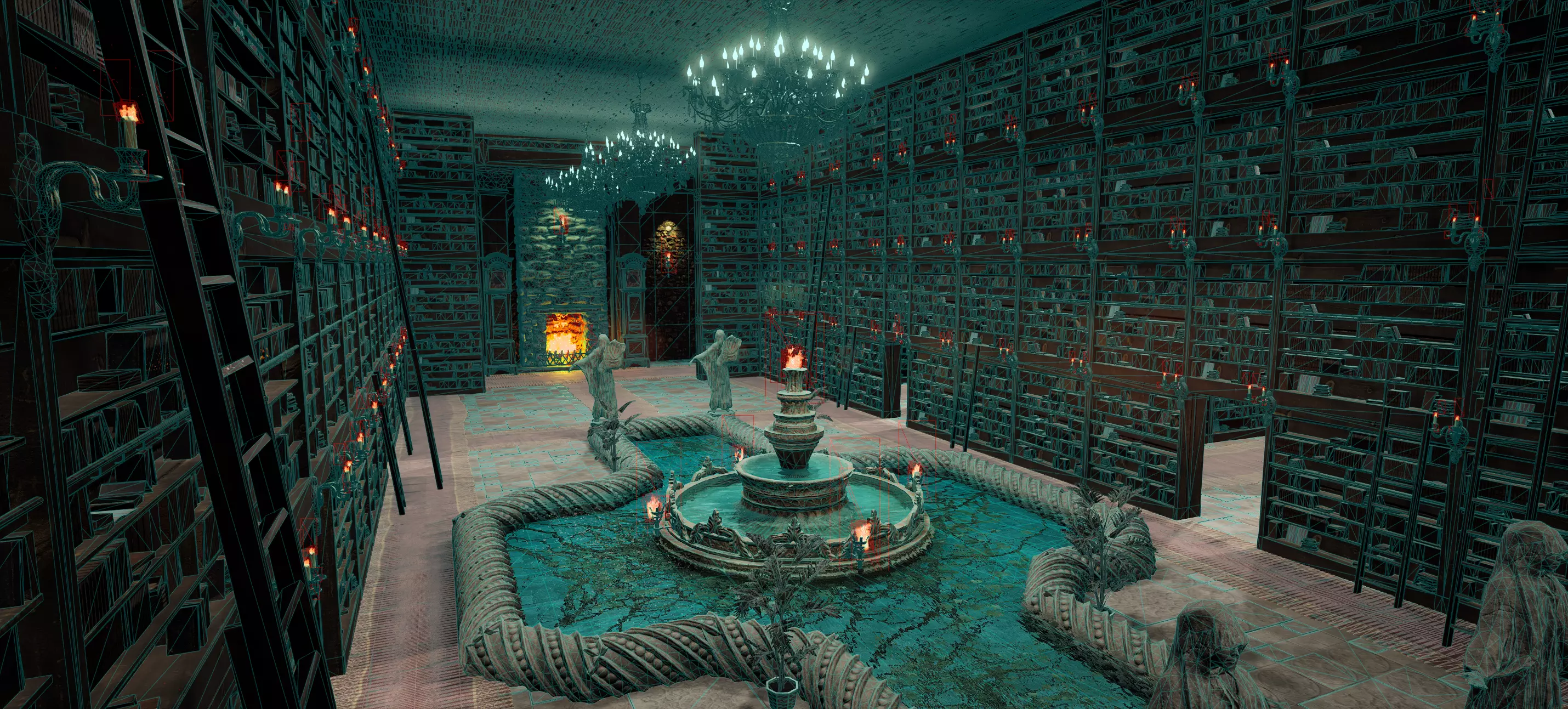 Magnificent Huge Gothic Library Cathedral Interior Environment 3D model_27