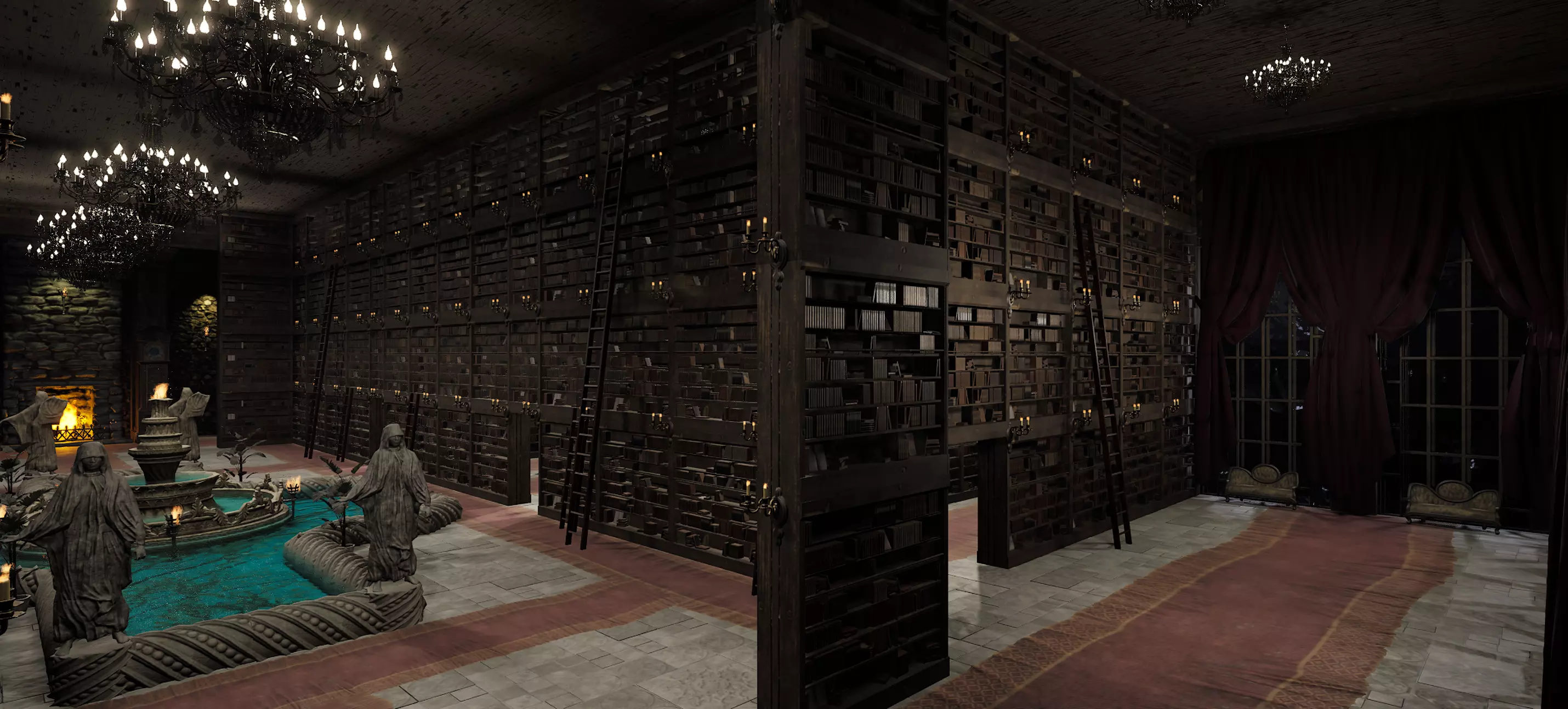 Magnificent Huge Gothic Library Cathedral Interior Environment 3D model_3