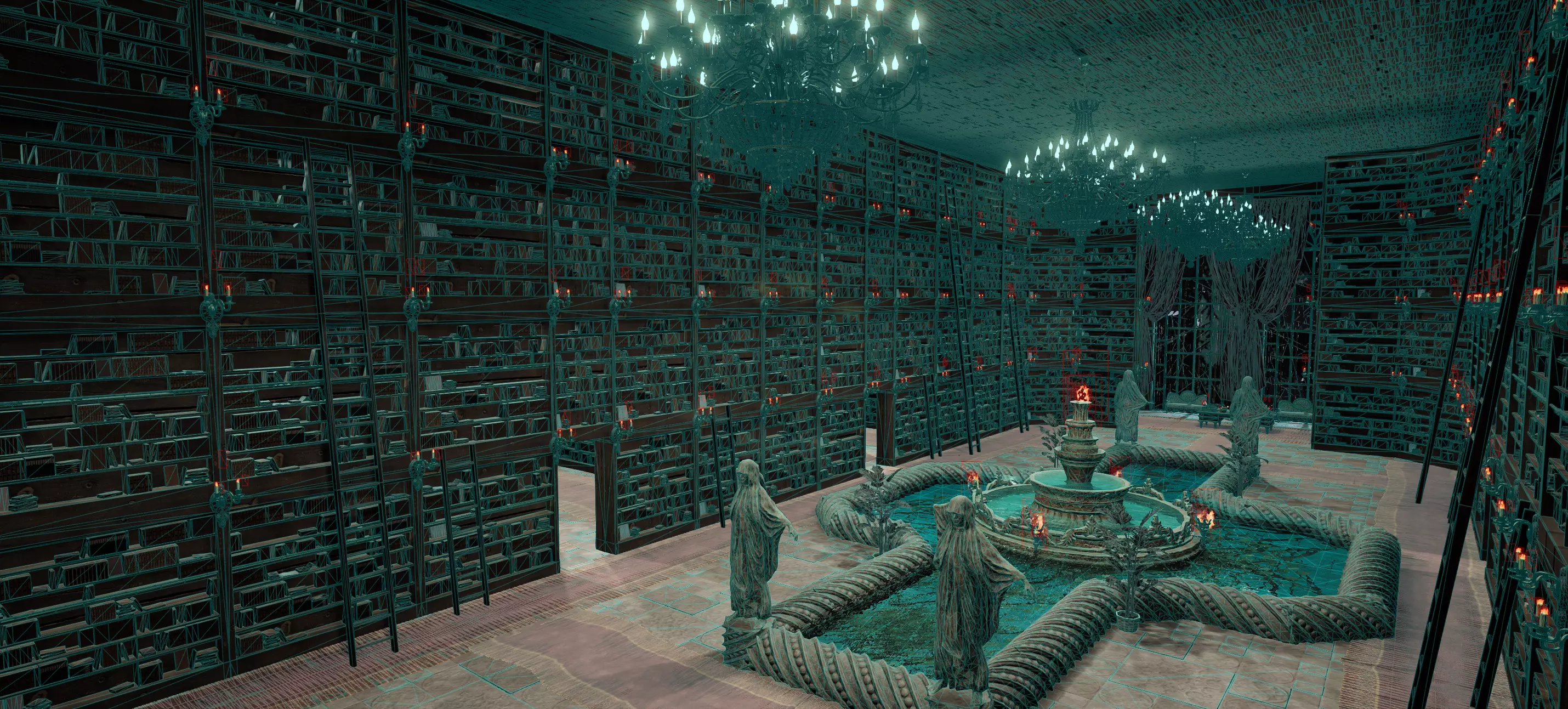 Magnificent Huge Gothic Library Cathedral Interior Environment 3D model_26