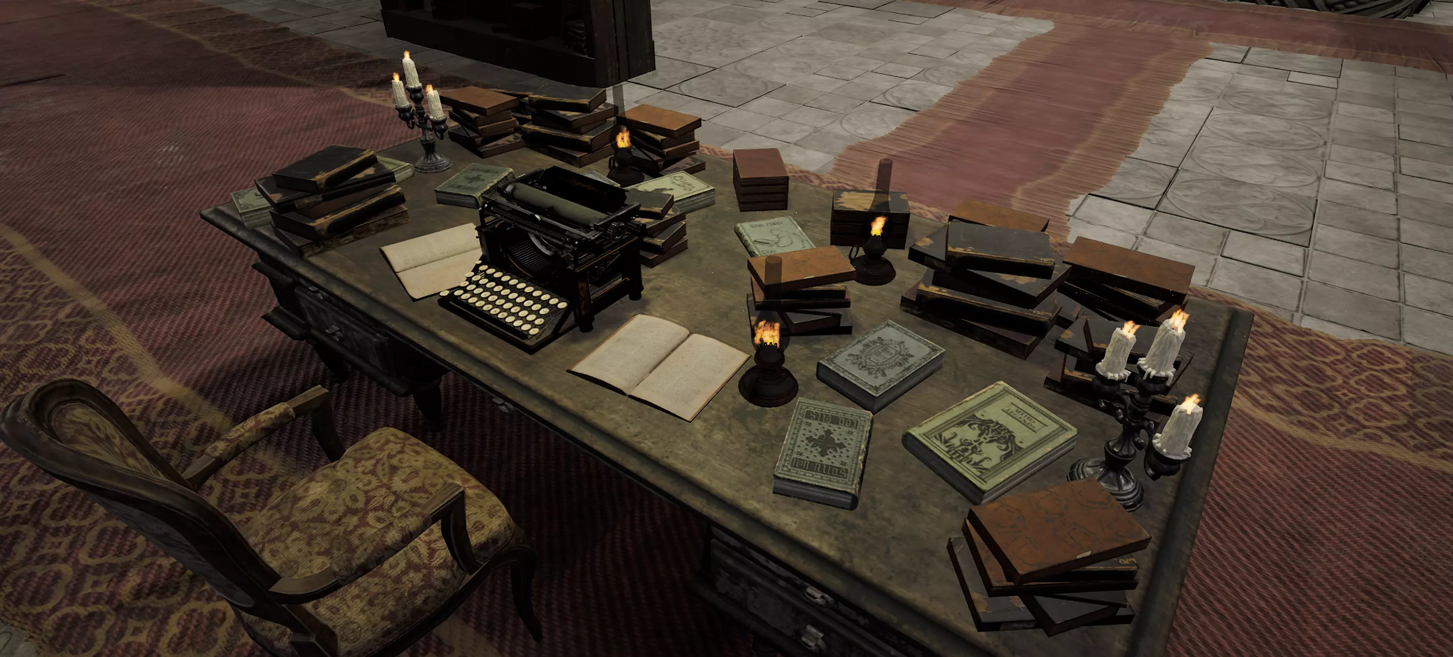 Magnificent Huge Gothic Library Cathedral Interior Environment 3D model_5