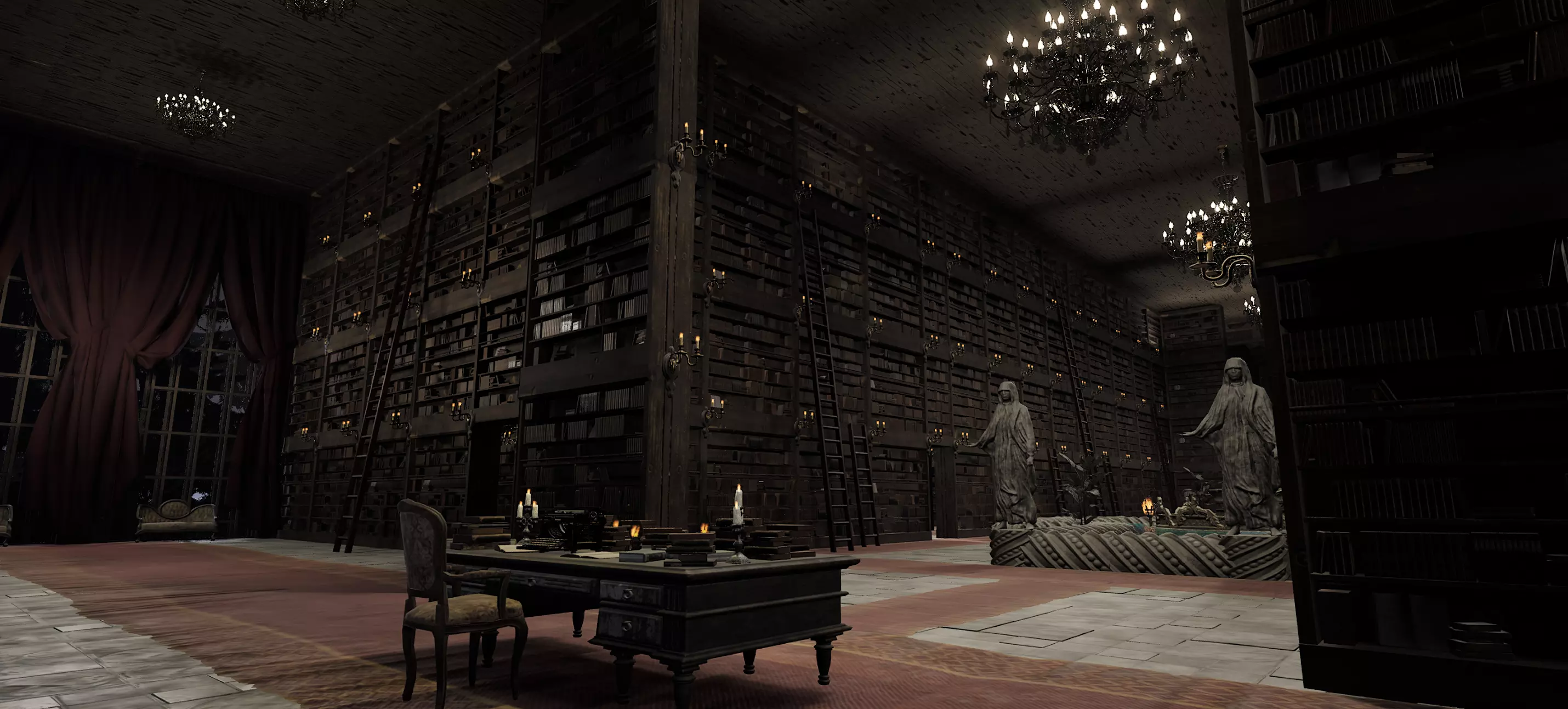 Magnificent Huge Gothic Library Cathedral Interior Environment 3D model_24