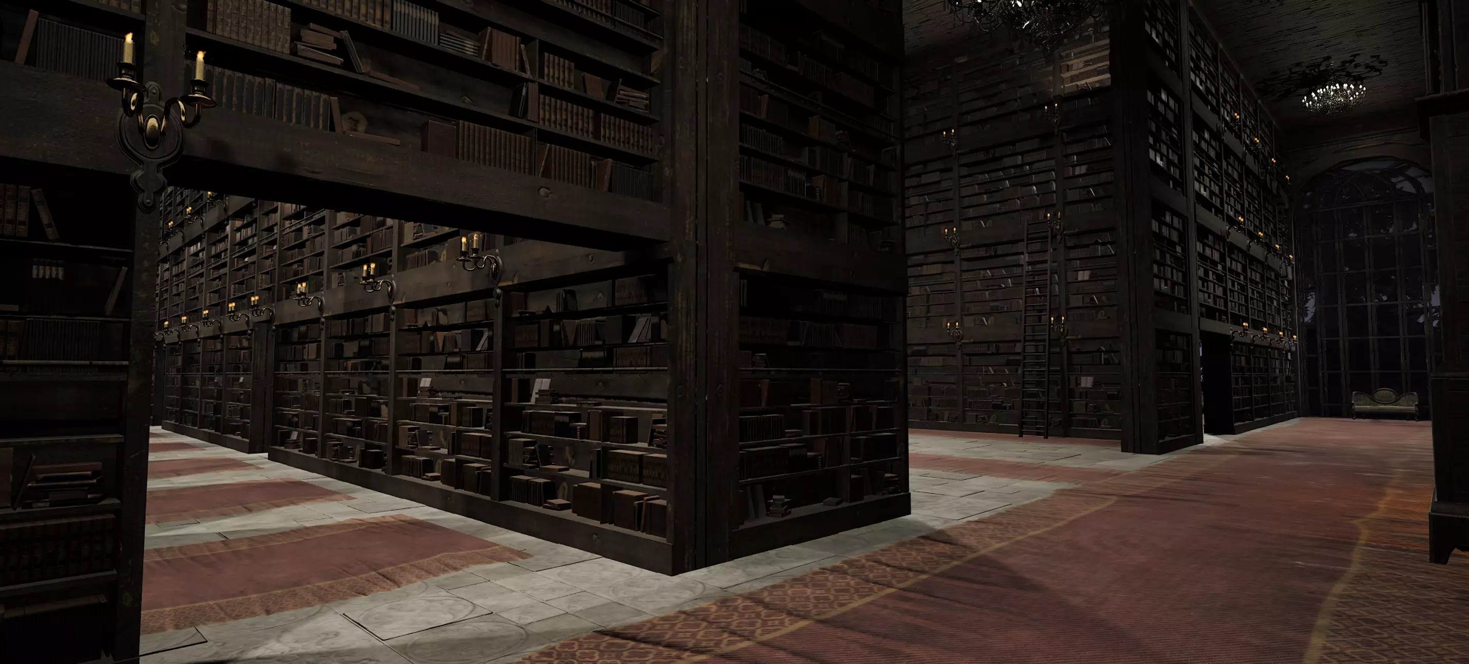 Magnificent Huge Gothic Library Cathedral Interior Environment 3D model_19
