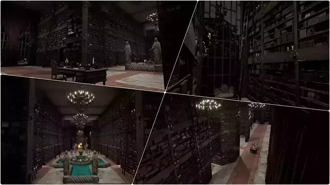 Magnificent Huge Gothic Library Cathedral Interior Environment 3D model