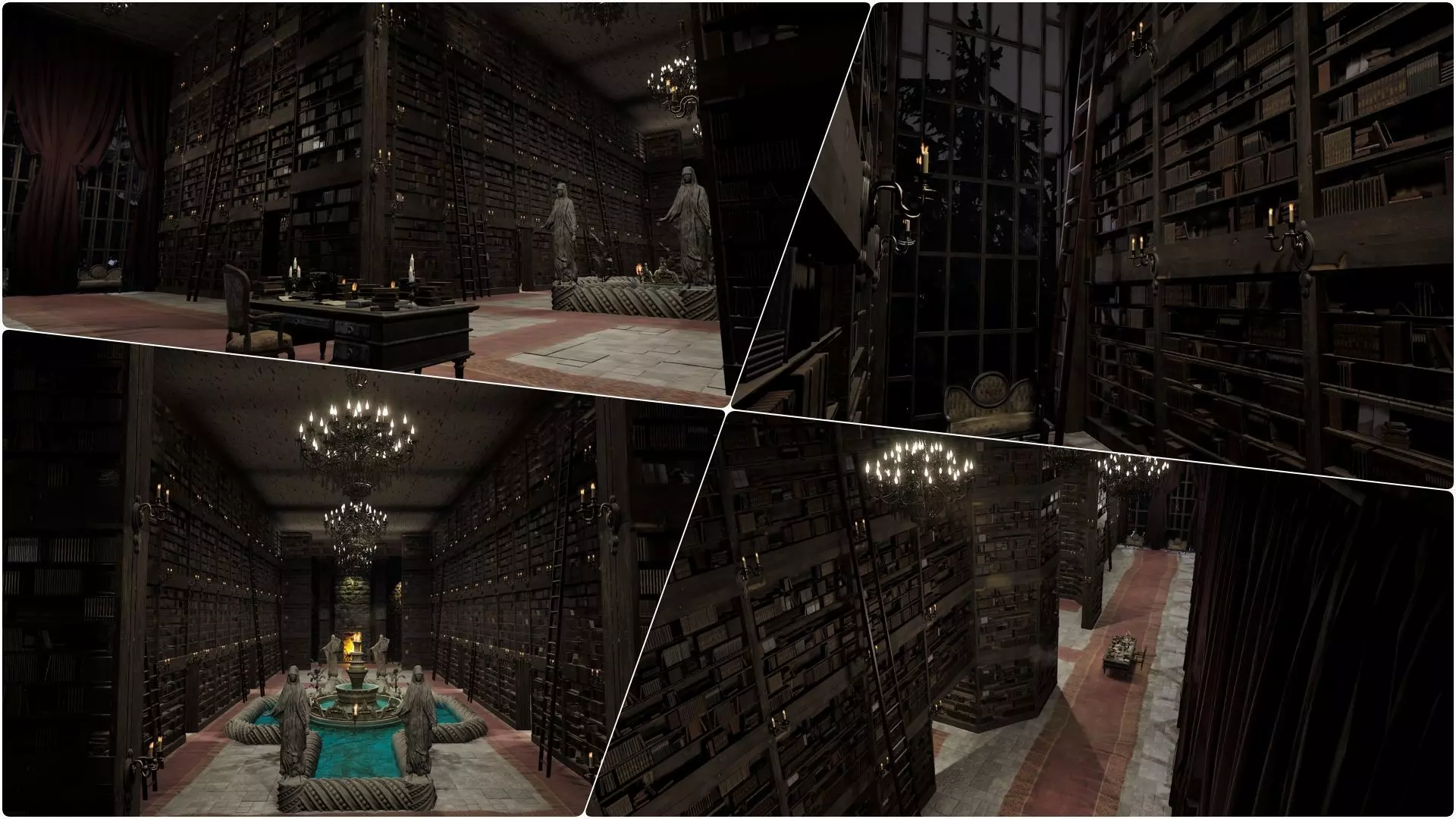 Magnificent Huge Gothic Library Cathedral Interior Environment 3D model_0