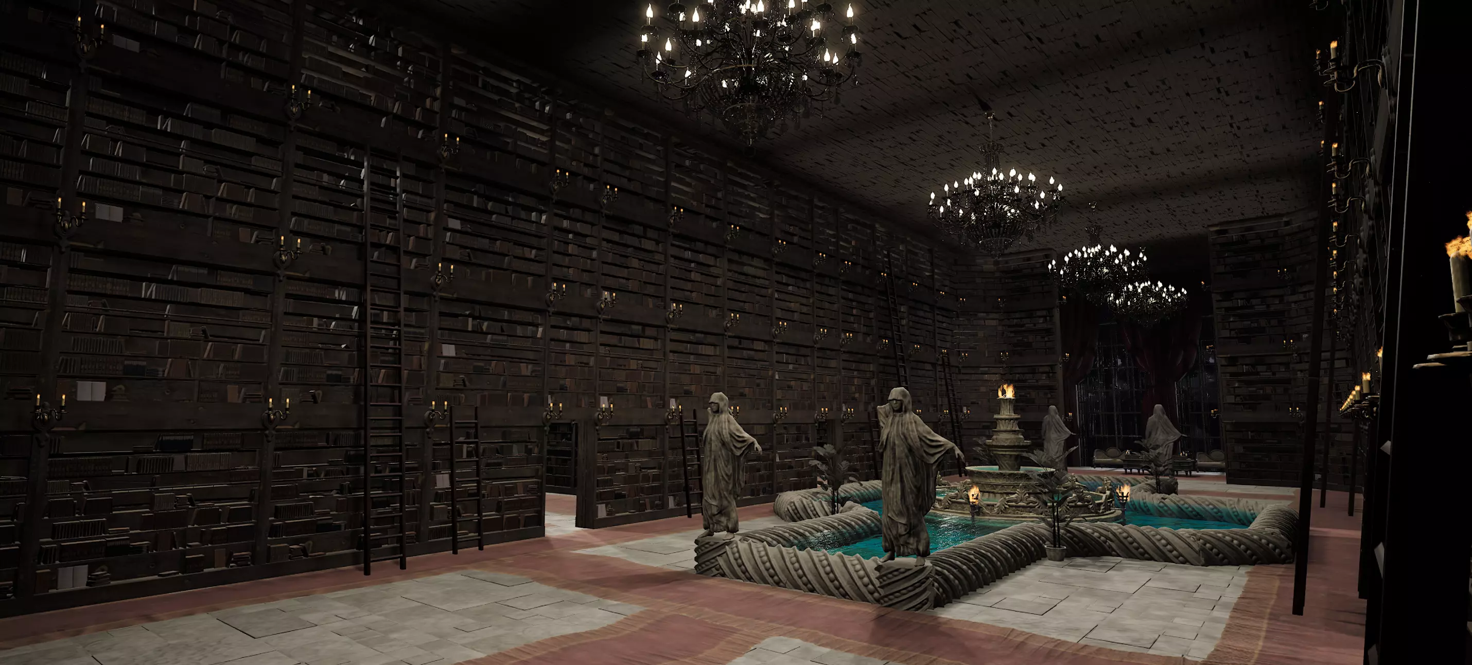 Magnificent Huge Gothic Library Cathedral Interior Environment 3D model_12