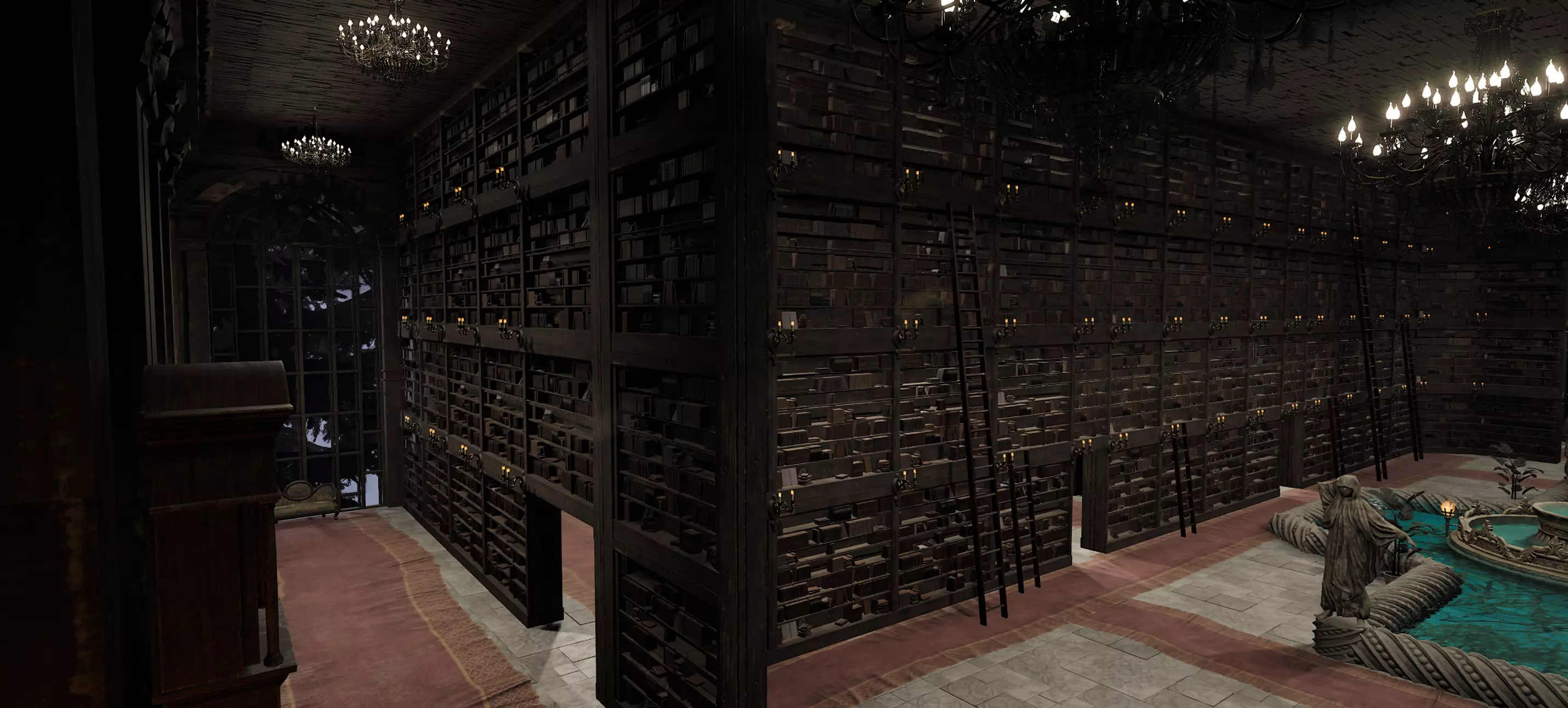 Magnificent Huge Gothic Library Cathedral Interior Environment 3D model_15
