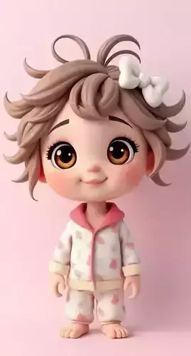 Adorable Chibi Baby Girl Figurine Pajamas 3D Printable STL Model