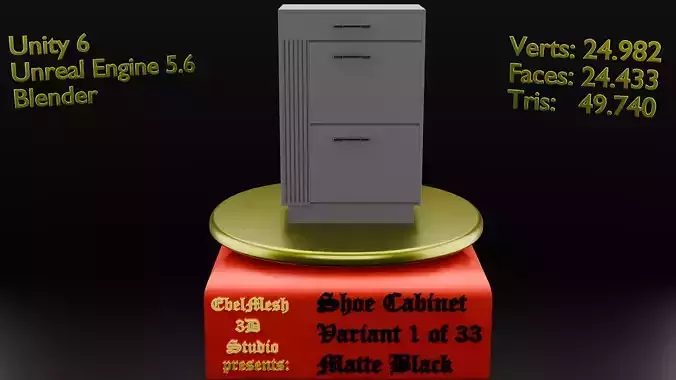 Shoe Cabinet - Variant 1 of 33 - Matte Black Low-poly 3D model