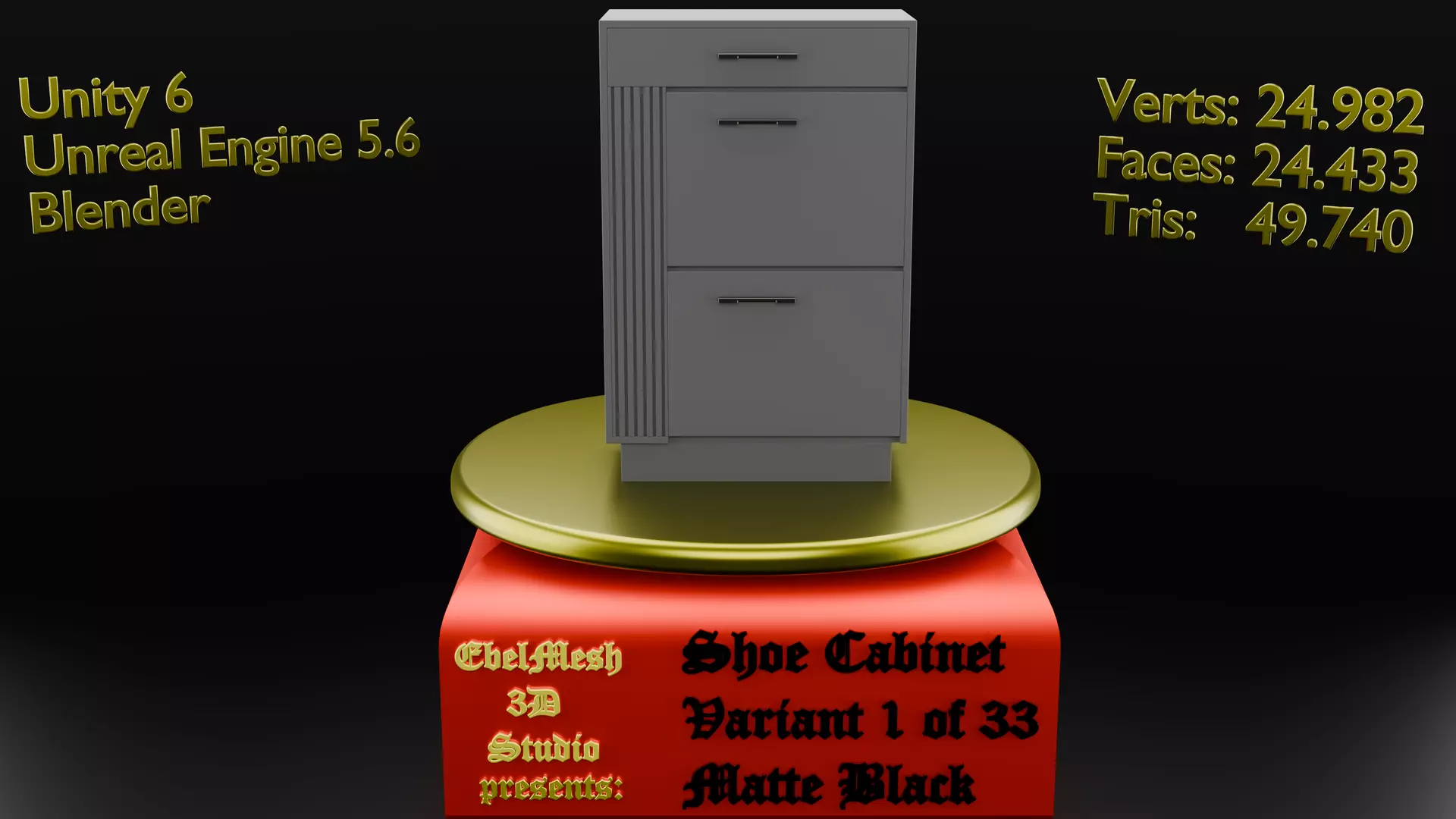Shoe Cabinet - Variant 1 of 33 - Matte Black Low-poly 3D model_0
