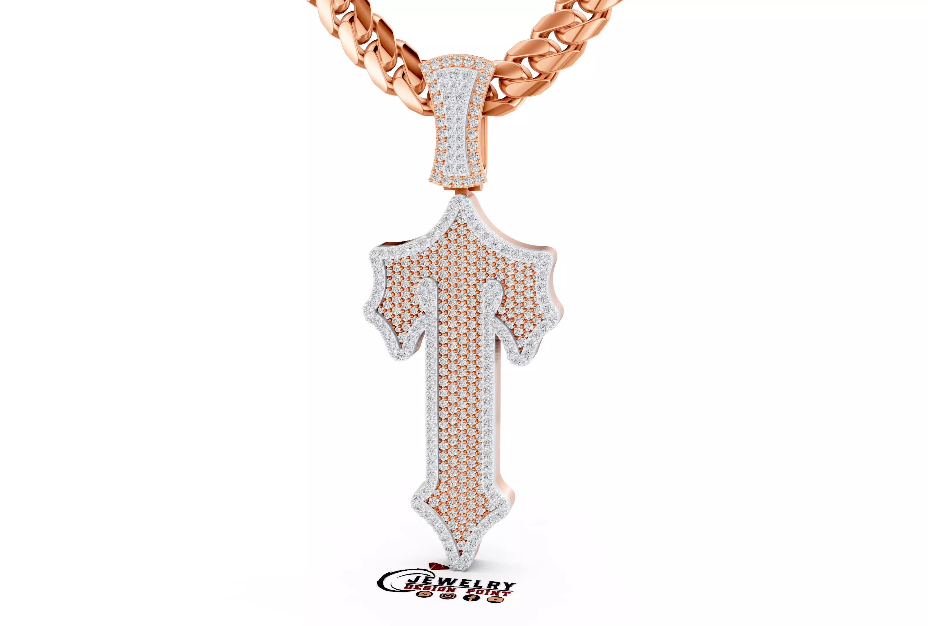 Custom Trapstar Cross Diamond Pendant - Cross Necklace 3D print model_0