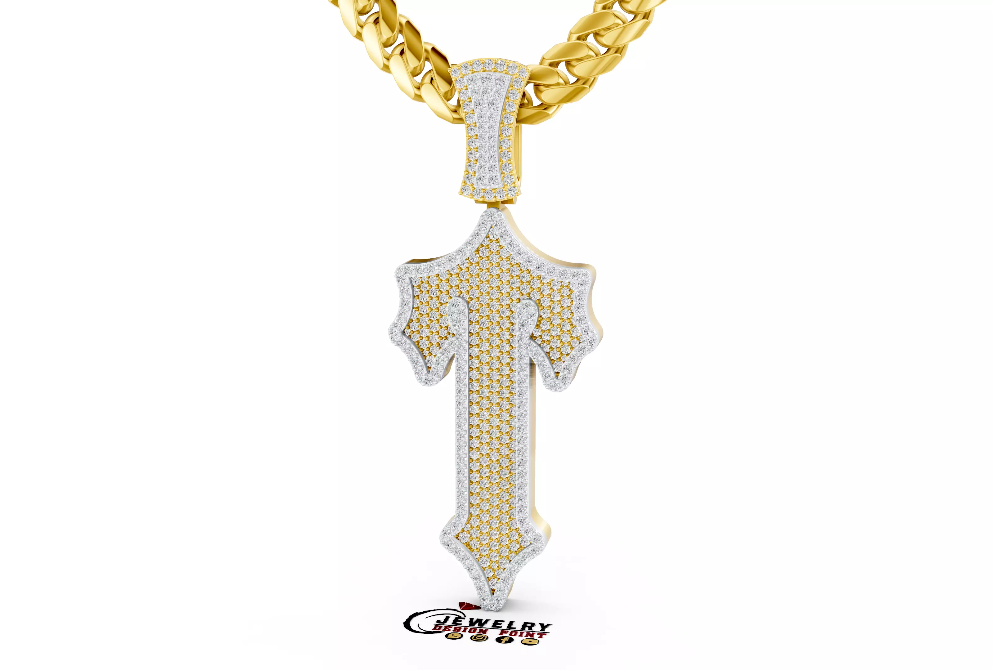 Custom Trapstar Cross Diamond Pendant - Cross Necklace 3D print model_2