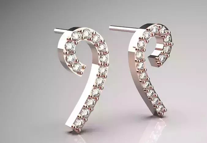 Rose Gold and Diamond Wave Stud Earrings Model je0116 3D print model