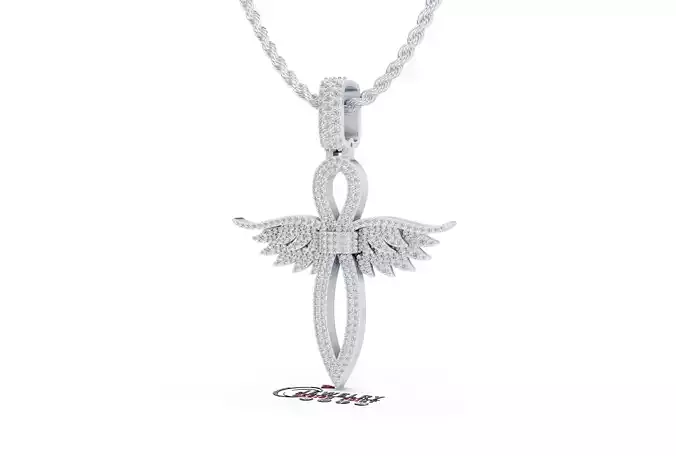 Custom Ankh Cross Pendant - Wing Cross Ankh Diamond Necklace