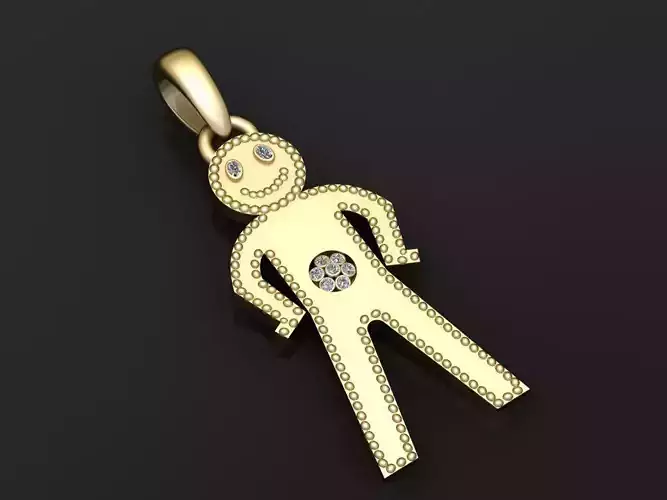 gold stick figure pendant 3D printable model 