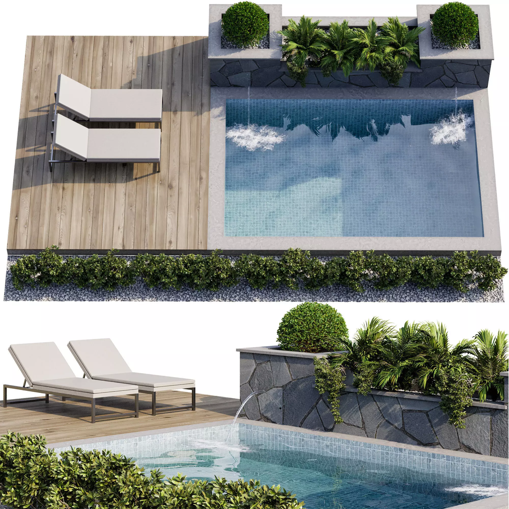 Backyard and Landscape with Pool 12 3D model