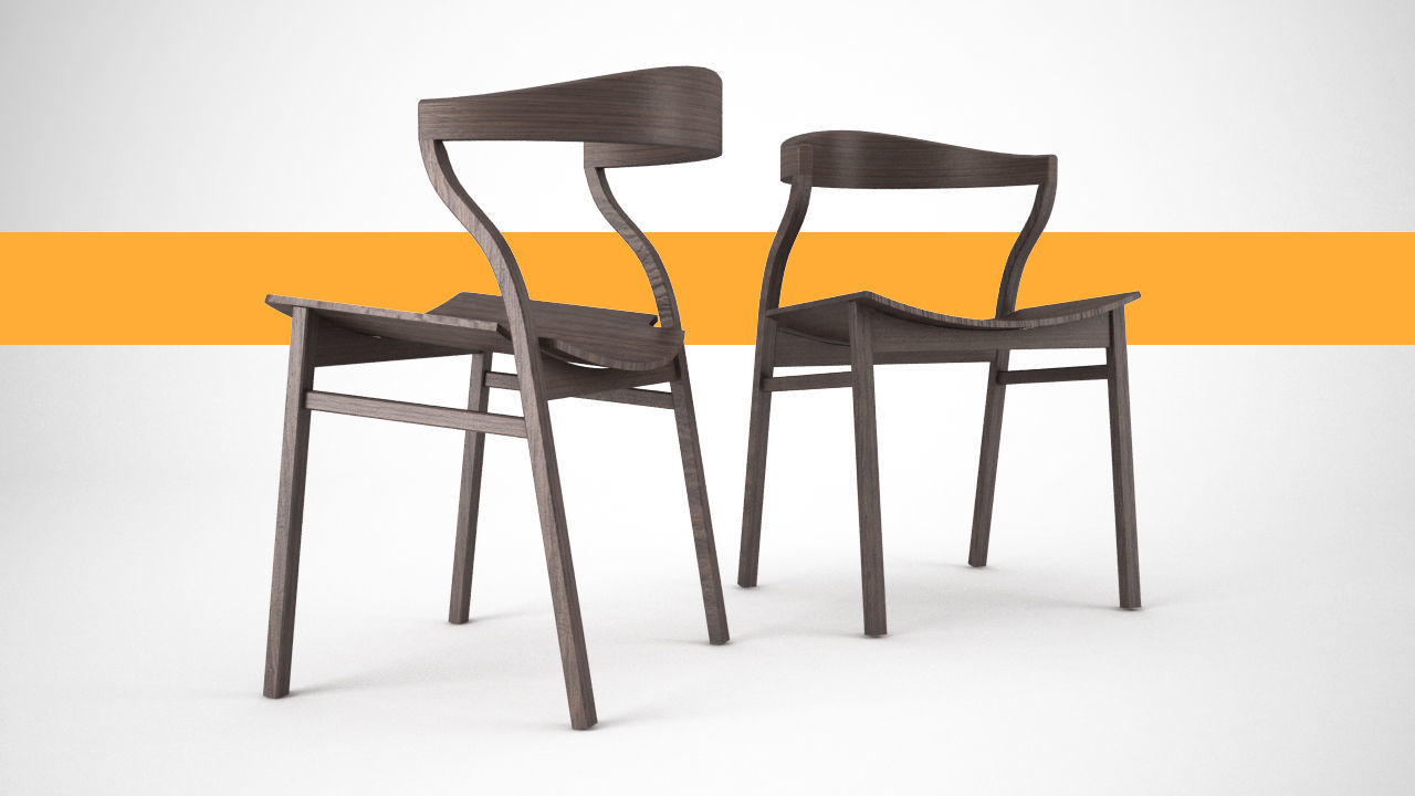 Scandinavian wood dining room chair  3D model_1