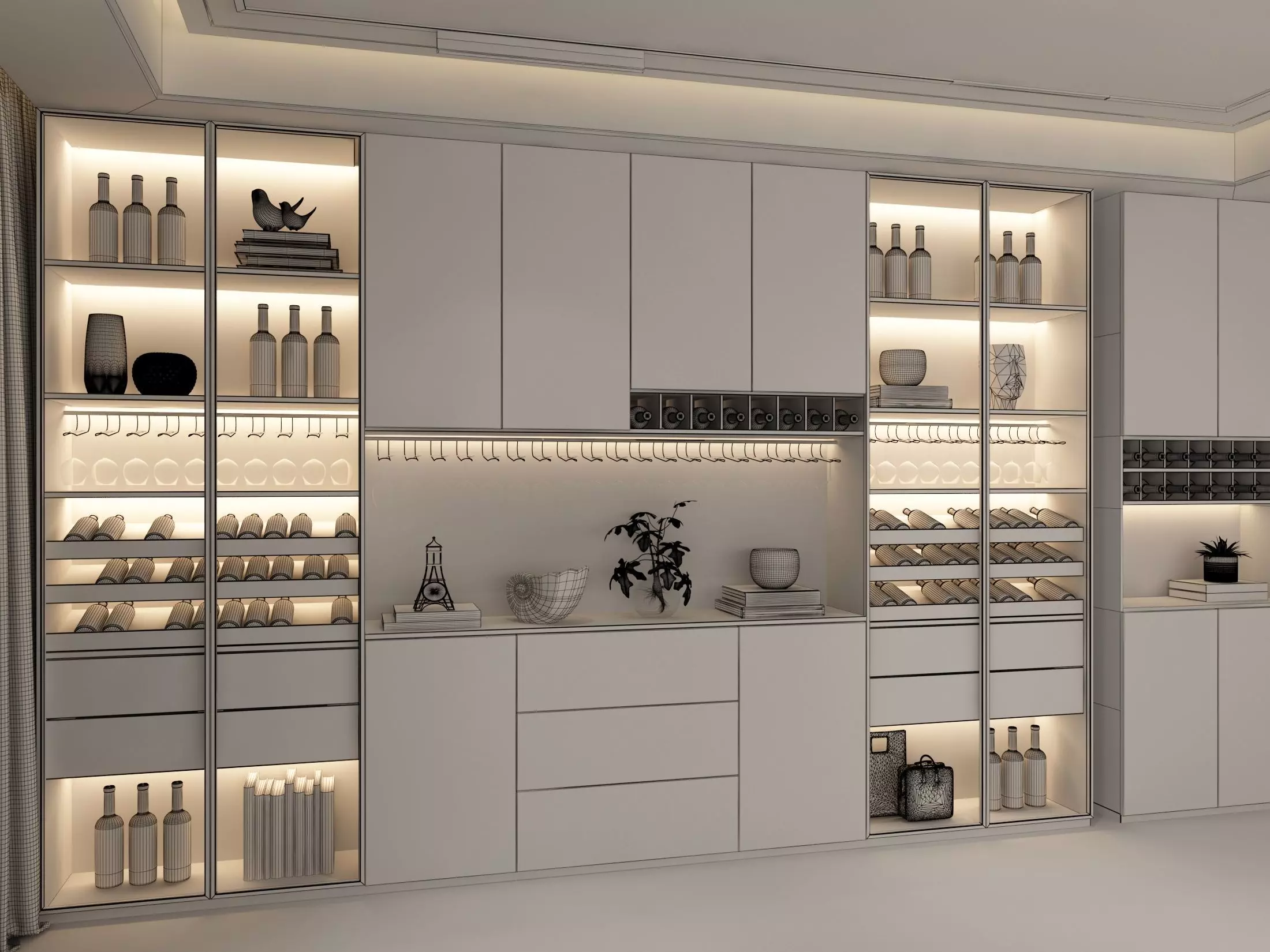Wine cabinet Rack Cellar 3D model_9