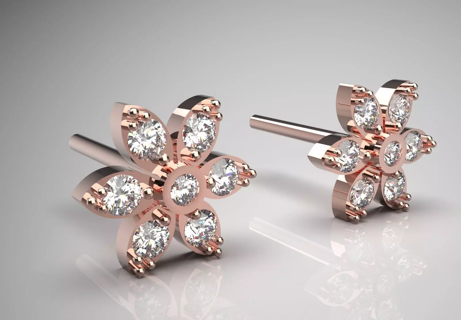 Rose Gold Diamond Flower Stud stl Earrings Model je0117 3D print model