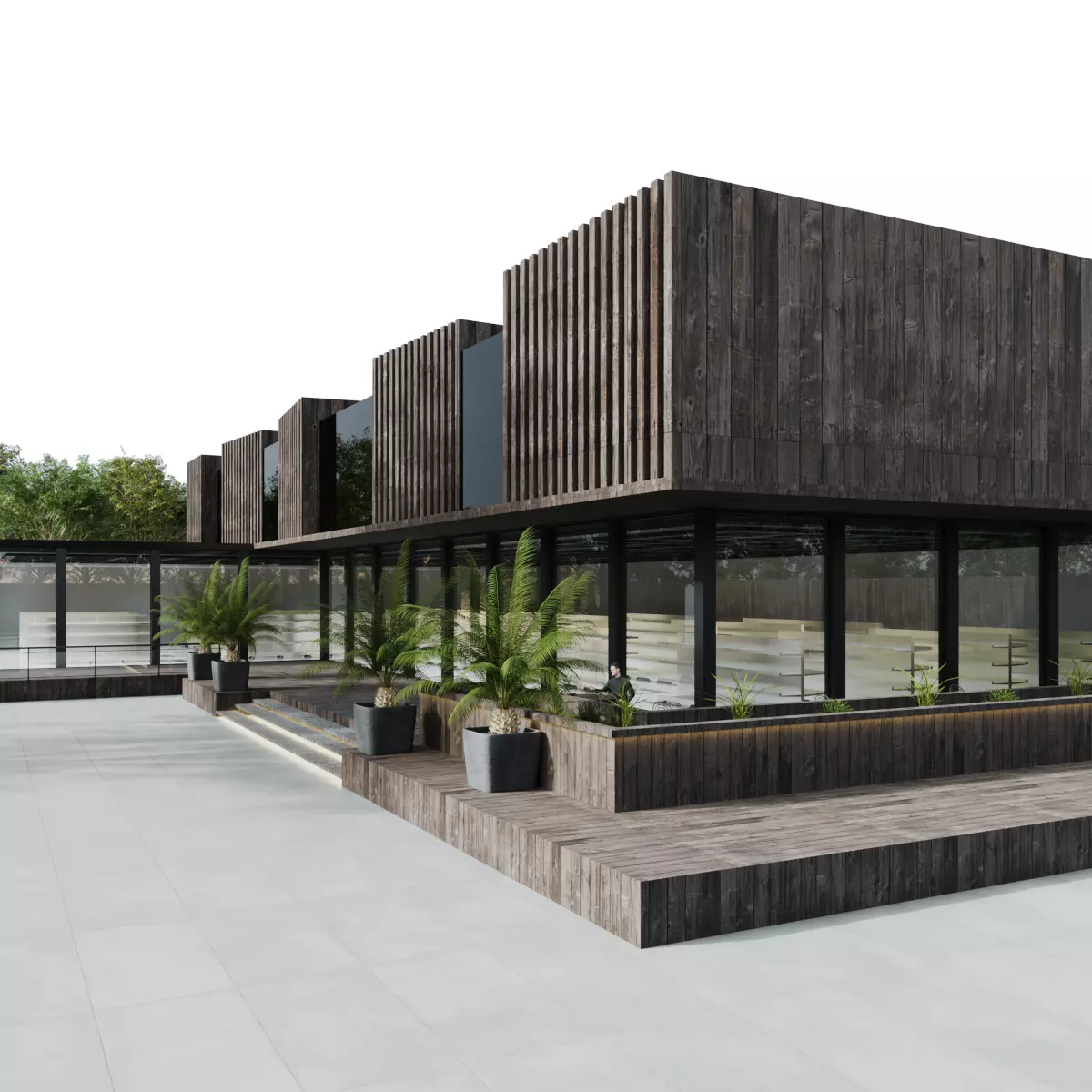 Modern Small Scale Shopping Mall Exterior Market 3D model_0