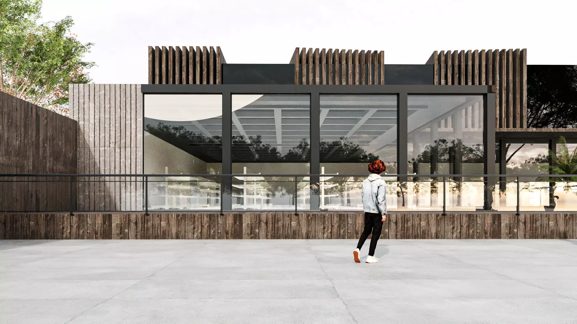 Modern Small Scale Shopping Mall Exterior Market 3D model_4