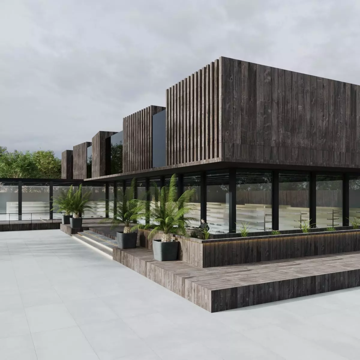 Modern Small Scale Shopping Mall Exterior Market 3D model_21