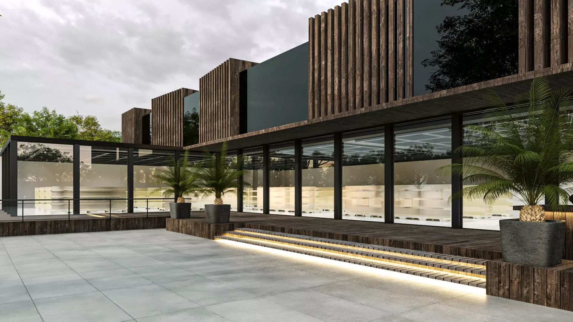 Modern Small Scale Shopping Mall Exterior Market 3D model_8