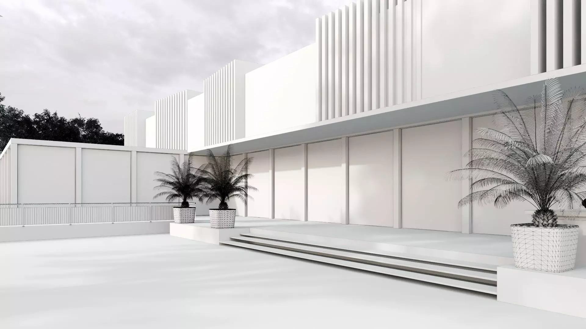 Modern Small Scale Shopping Mall Exterior Market 3D model_9