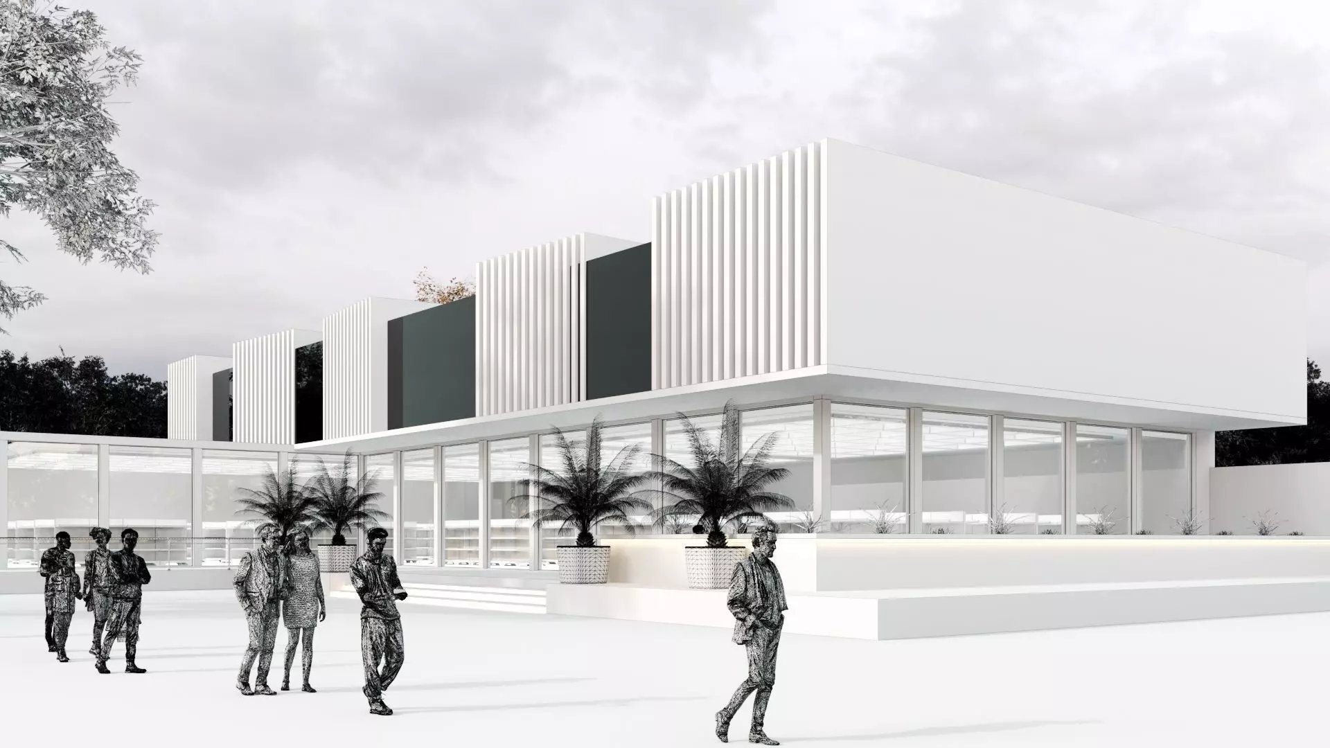 Modern Small Scale Shopping Mall Exterior Market 3D model_20