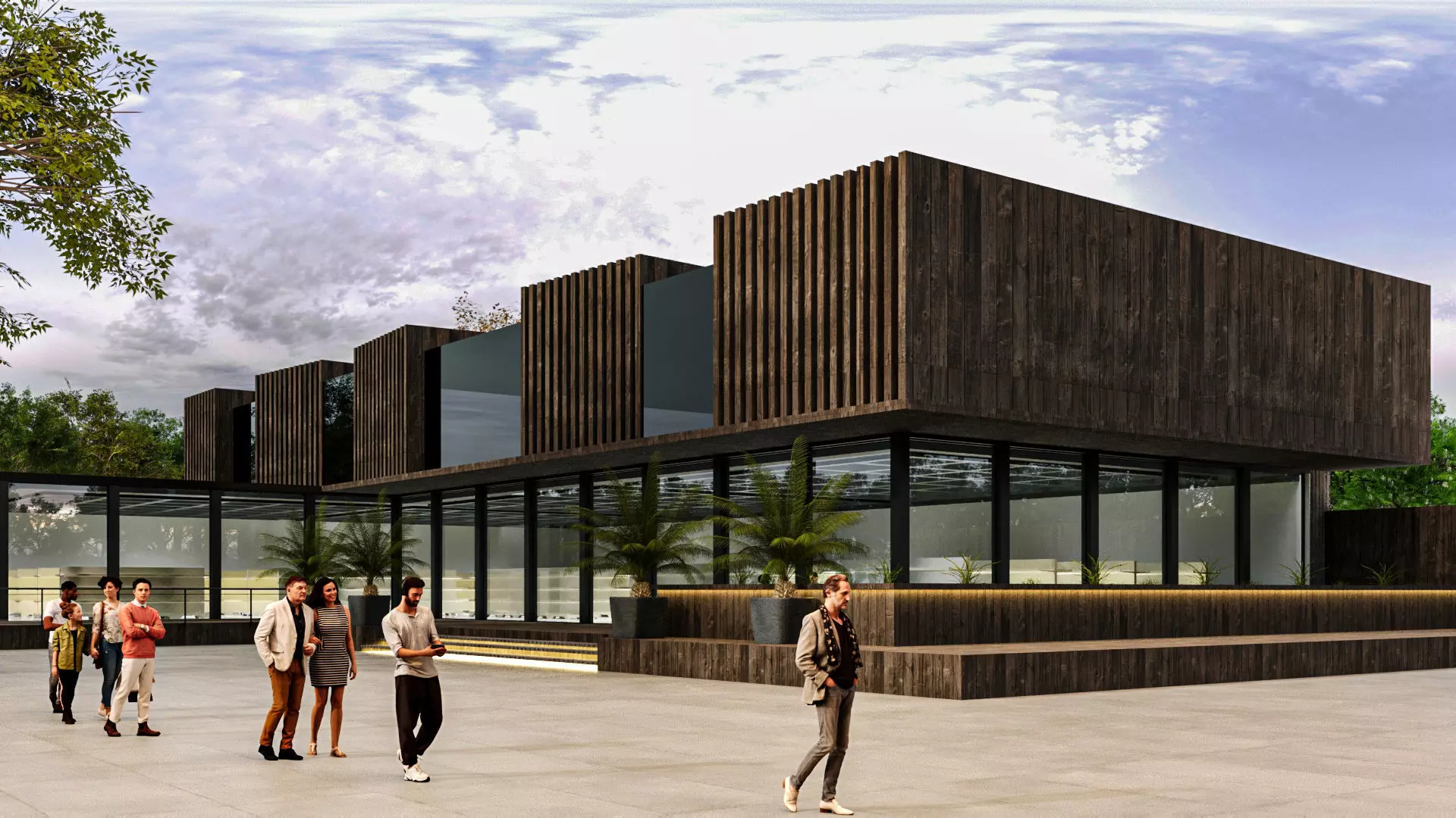 Modern Small Scale Shopping Mall Exterior Market 3D model_1