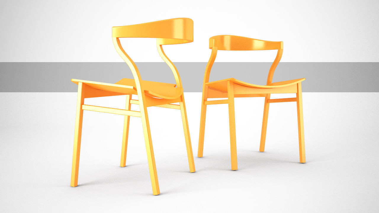 Scandinavian orange plastic dining room chair  3D model_1