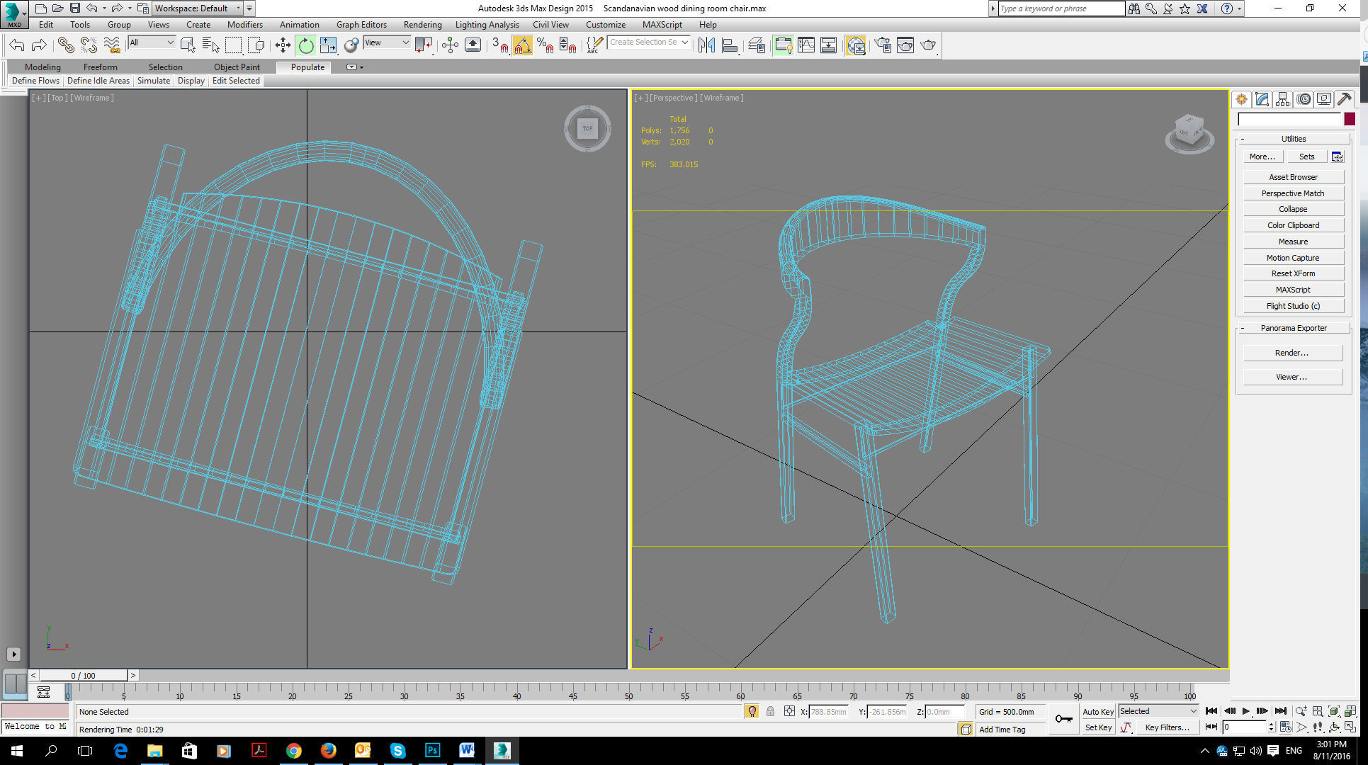 Scandinavian orange plastic dining room chair  3D model_6