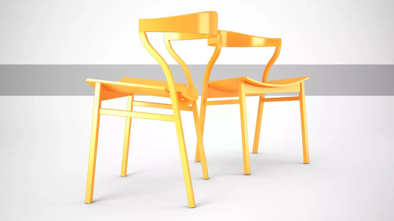 Scandinavian orange plastic dining room chair  3D model_0