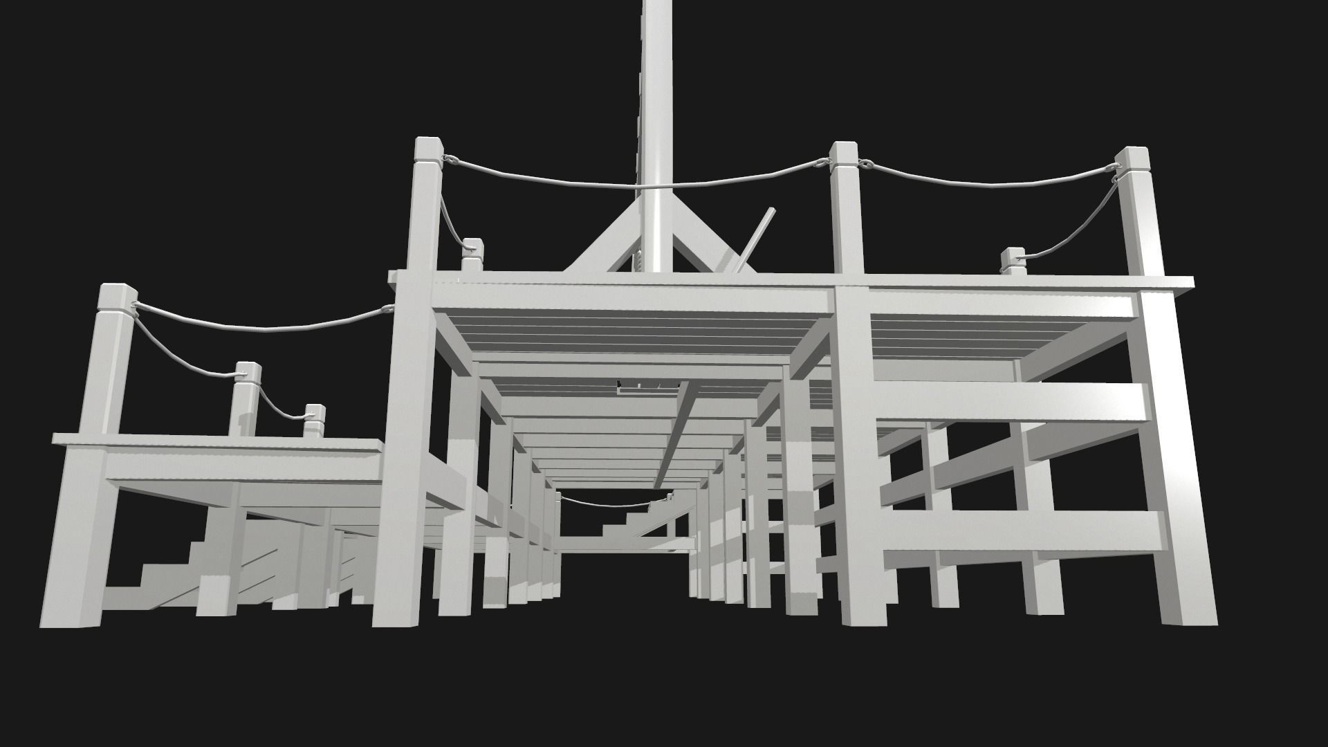 Low-poly PBR Gallows wooden swing set with ropes Low-poly 3D model_8