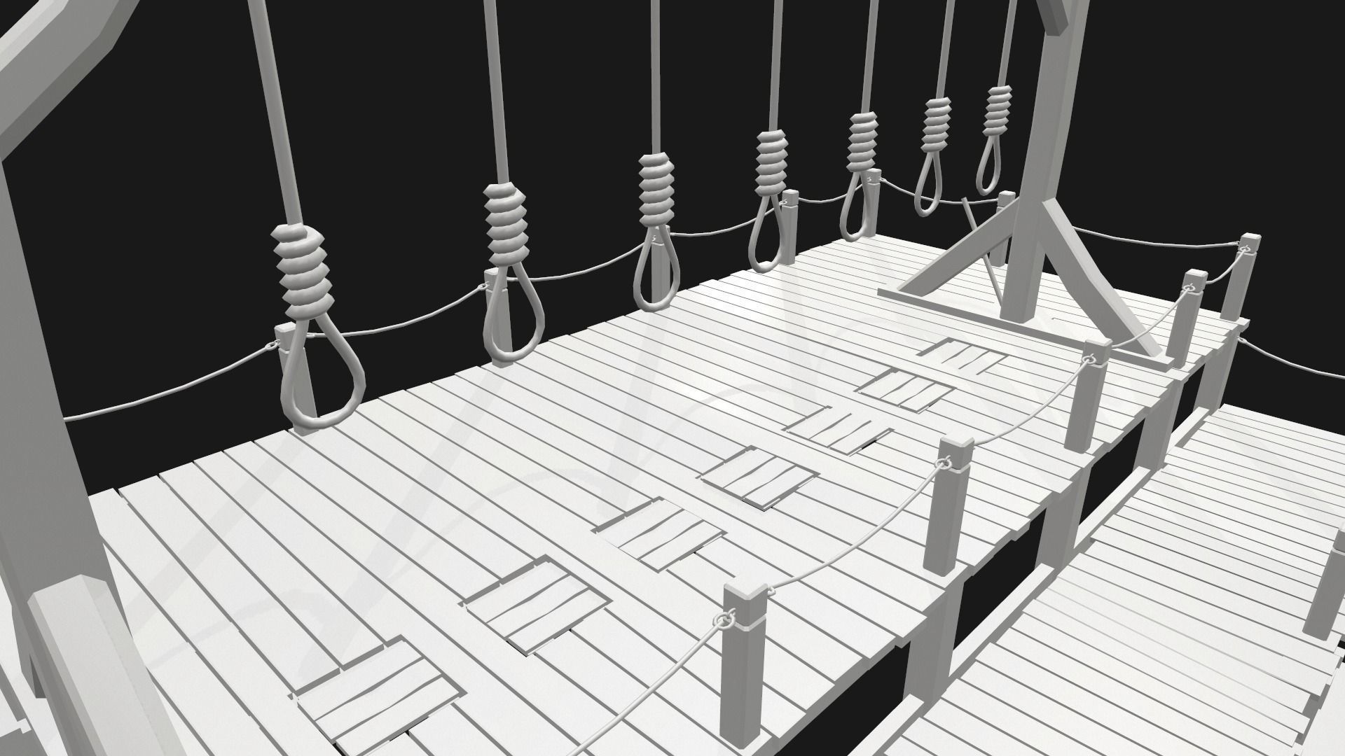 Low-poly PBR Gallows wooden swing set with ropes Low-poly 3D model_10