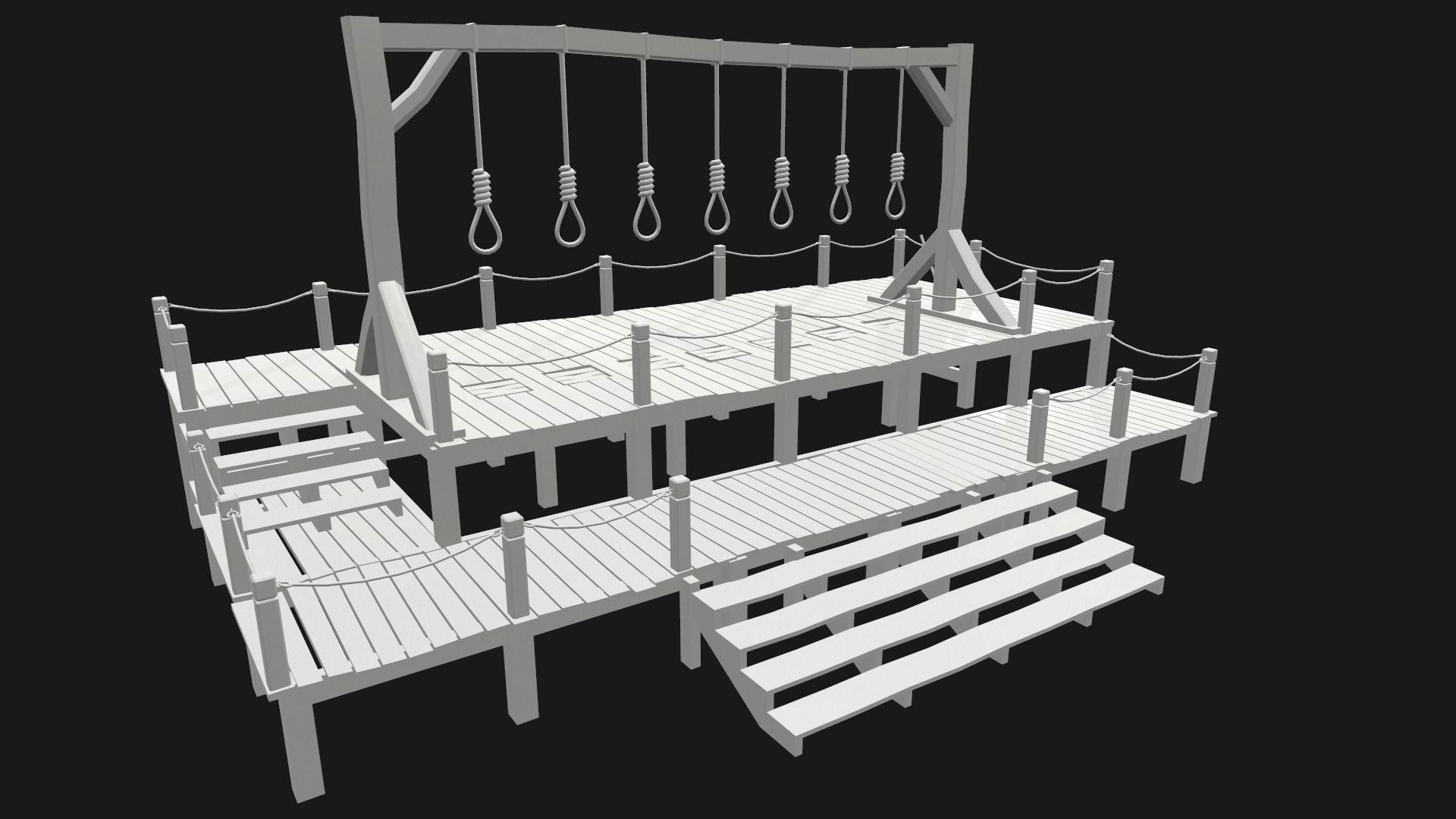Low-poly PBR Gallows wooden swing set with ropes Low-poly 3D model_4