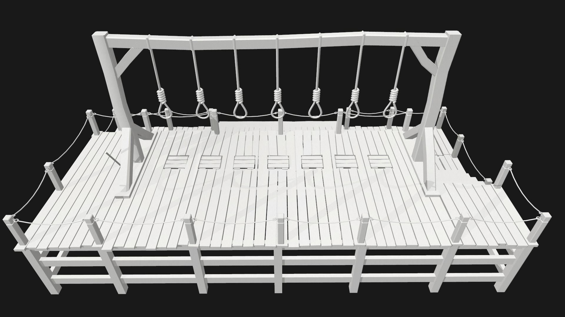 Low-poly PBR Gallows wooden swing set with ropes Low-poly 3D model_6