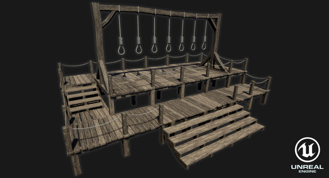 Low-poly PBR Gallows wooden swing set with ropes Low-poly 3D model