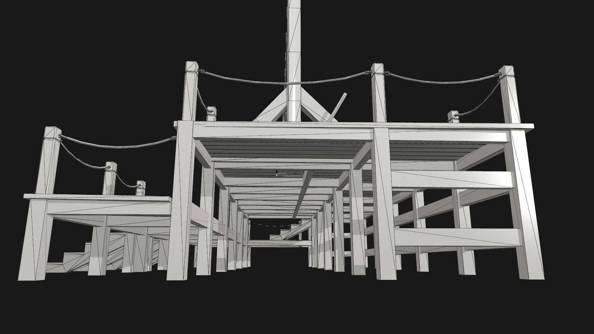 Low-poly PBR Gallows wooden swing set with ropes Low-poly 3D model_9