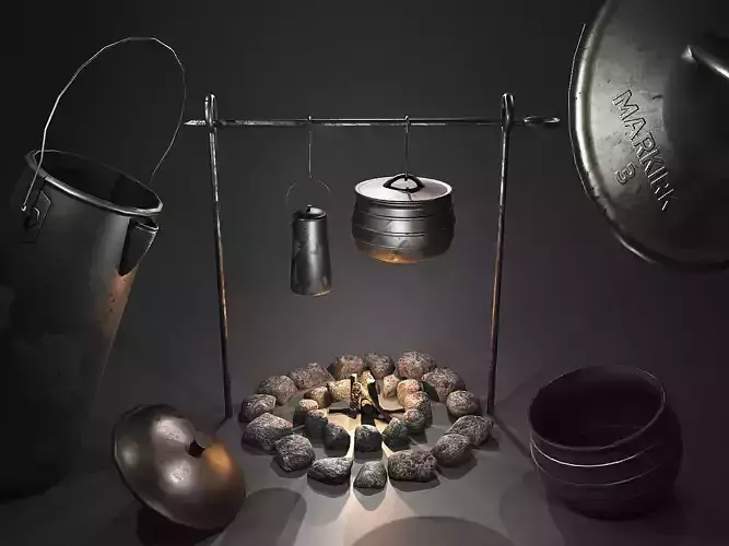 Camping Fire Pit Low-poly 3D model