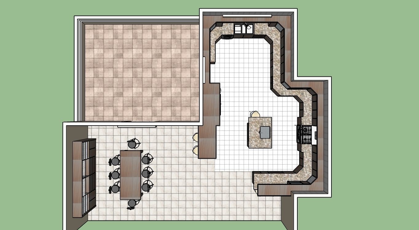 Kitchen with Dining room and terrace  3D model_2